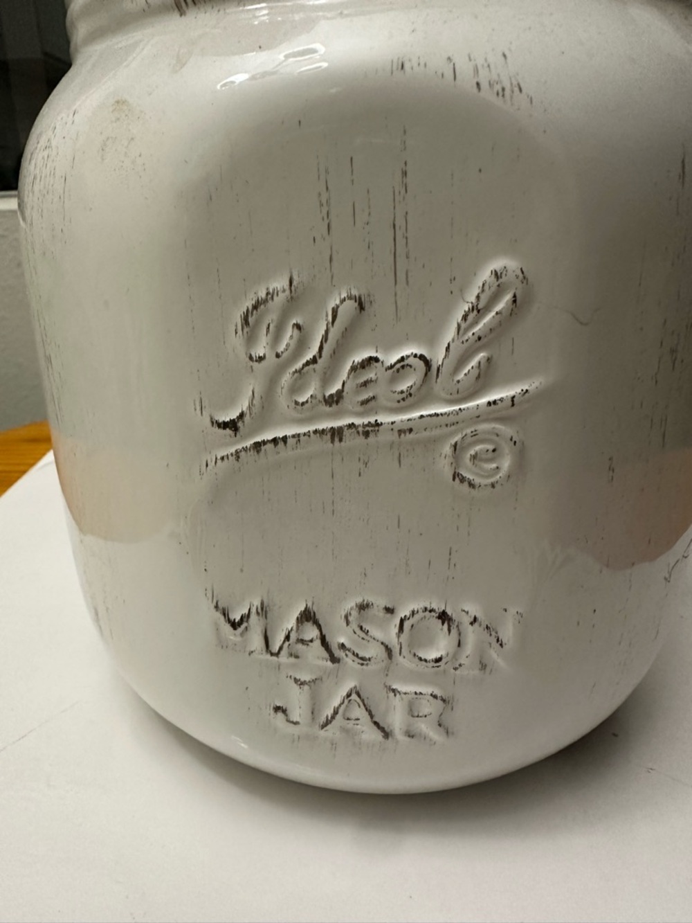 White Distressed Mason Jar Utensil Holder with Utensils - Picture 5 of 9